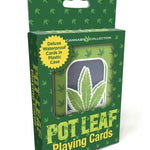 Box of Pot Leaf playing cards with cannabis leaf design on a white background