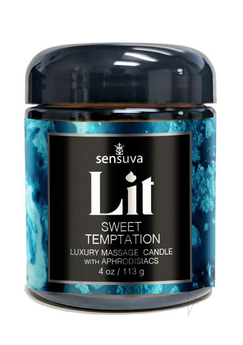 Lit Sweet Temptation Luxury Aphrodisiac Massage Candle – Vanilla, Sugar & Sweet Pea | 4oz Glass Jar