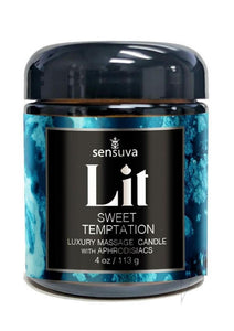 Lit Sweet Temptation Luxury Aphrodisiac Massage Candle – Vanilla, Sugar & Sweet Pea | 4oz Glass Jar