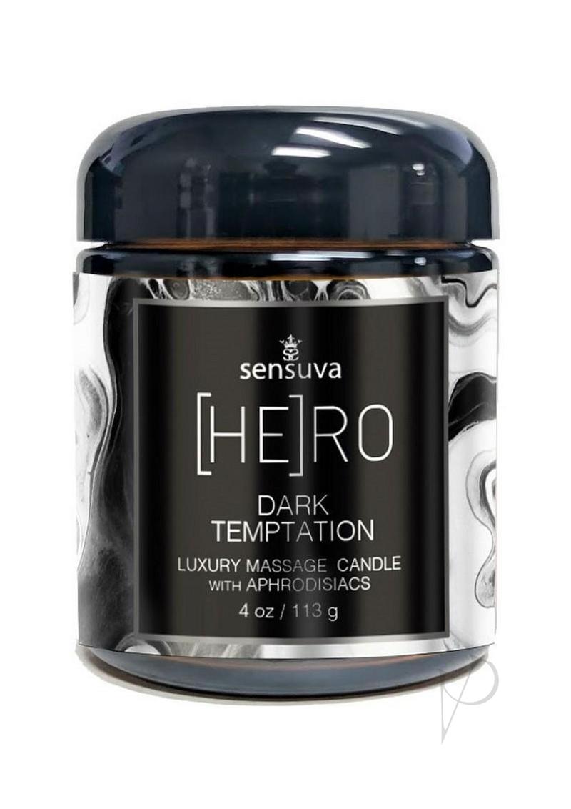 HERO Dark Temptation Luxury Aphrodisiac Massage Candle – Ocean & Forest Scent | 4oz Glass Jar
