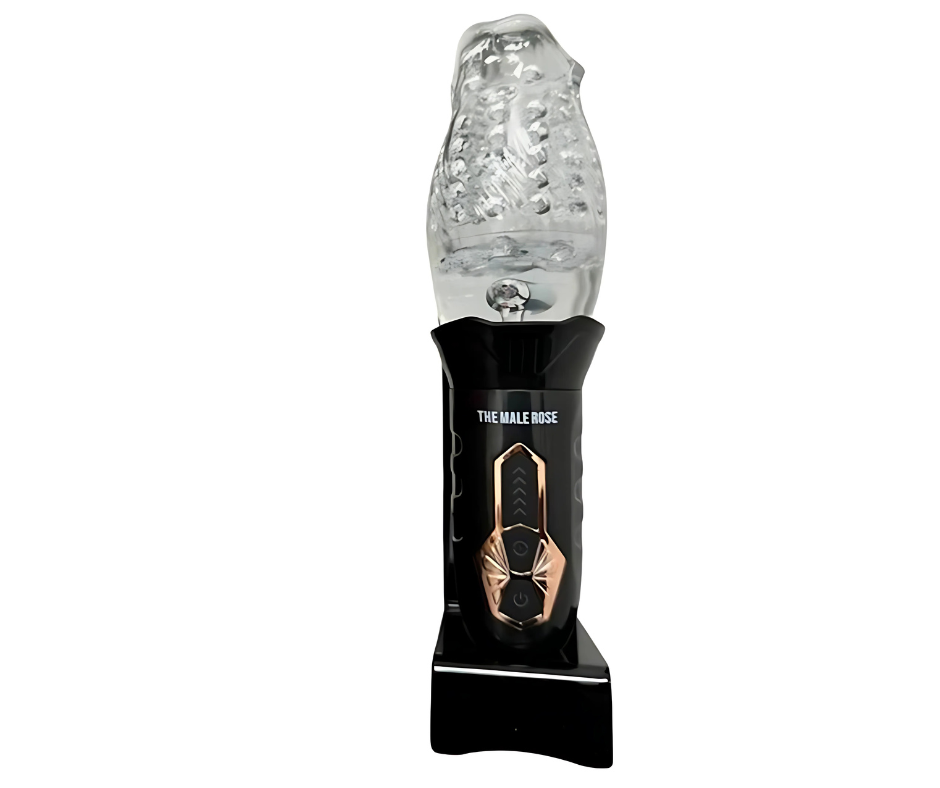 The Male Rose Gawk Gawk 3000 – Rechargeable Rotating Vibrating Masturbator (Black/Clear)
