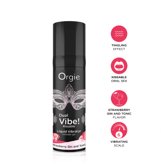 Orgie Dual Vibe Kissable Liquid Vibrator Gel – Strawberry Gin & Tonic Flavor (15ml)